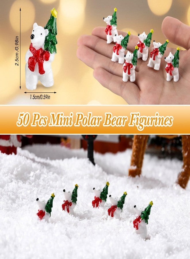 Fiwochic 50Pcs Christmas Polar Bear Figurines Miniature Resin Polar Bear Figures with Christmas Tree Red Scarf Tiny Animal Statue Cake Topper for Holiday Party Birthday Micro Landscape Dollhouse Decor - Image 2